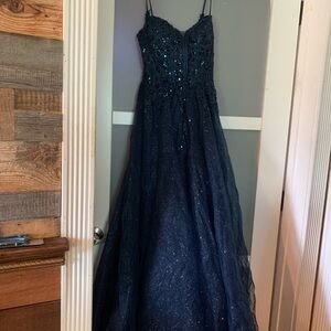 Elegant Navy Blue Sequin Prom Dress